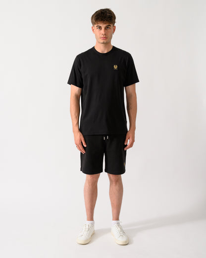 full length shot of a model wearing a Belstaff Mens Icon Logo T-Shirt in Black