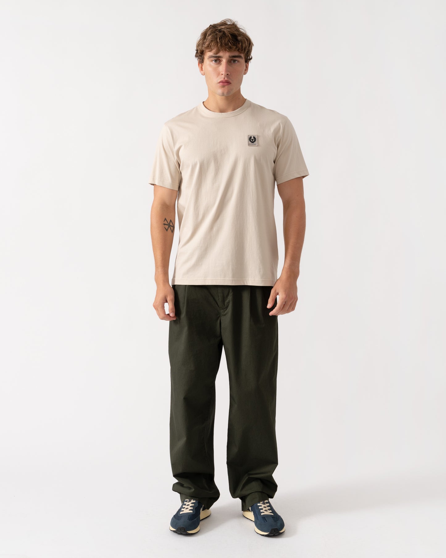 Belstaff Mens Icon Logo T - Shirt - Pale Stone | CHO | Designer Mens Short Sleeve T - Shirts