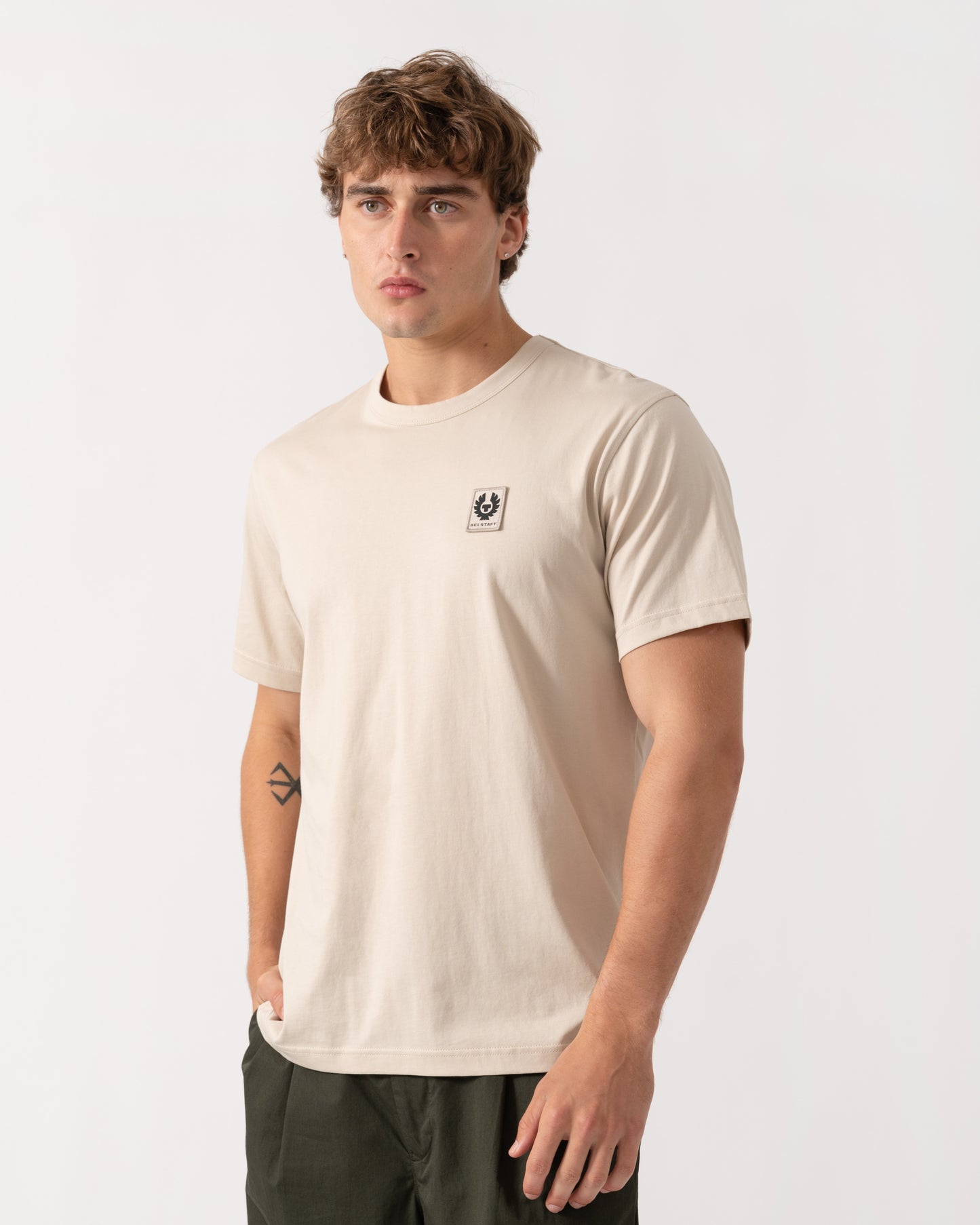 Belstaff Mens Icon Logo T - Shirt - Pale Stone | CHO | Designer Mens Short Sleeve T - Shirts