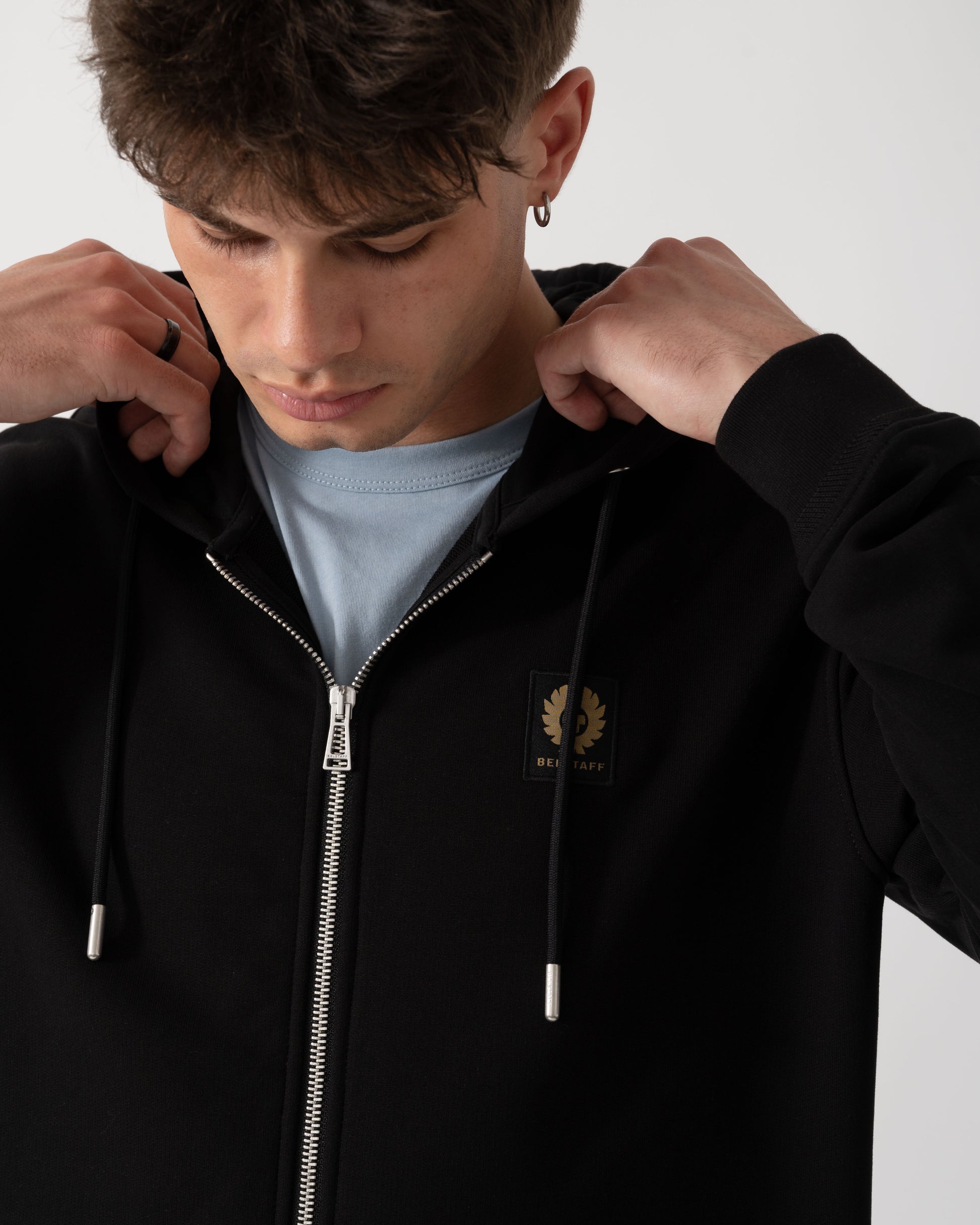 Belstaff Mens Logo Full Zip Hoodie - Black logo detail