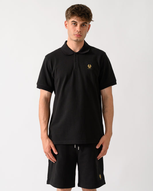 model wearing a Belstaff Mens Logo Polo in Black