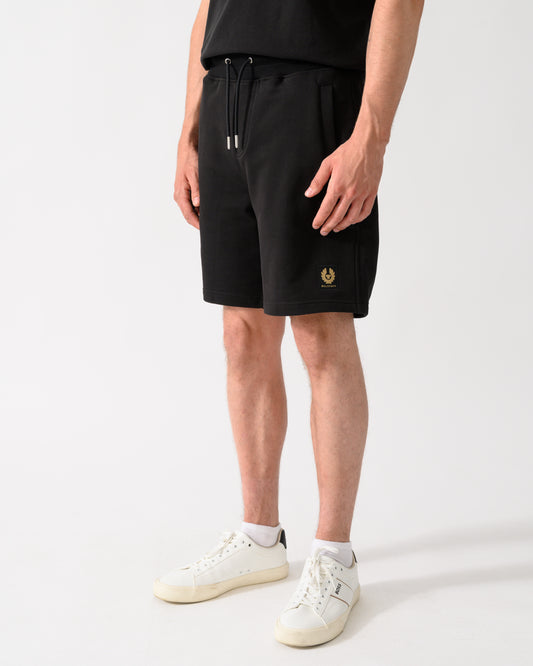 model wearing a Belstaff Mens Logo Sweatshorts  Black