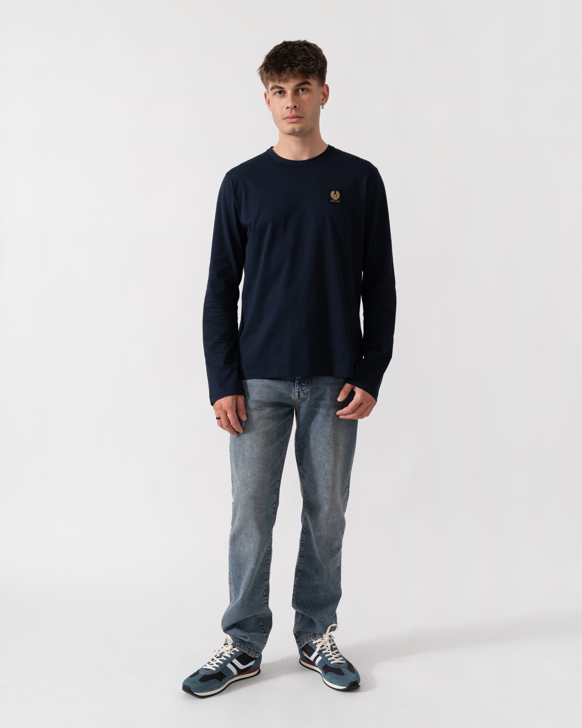 Belstaff Mens Long Sleeved Logo T-Shirt - Dark Ink full length