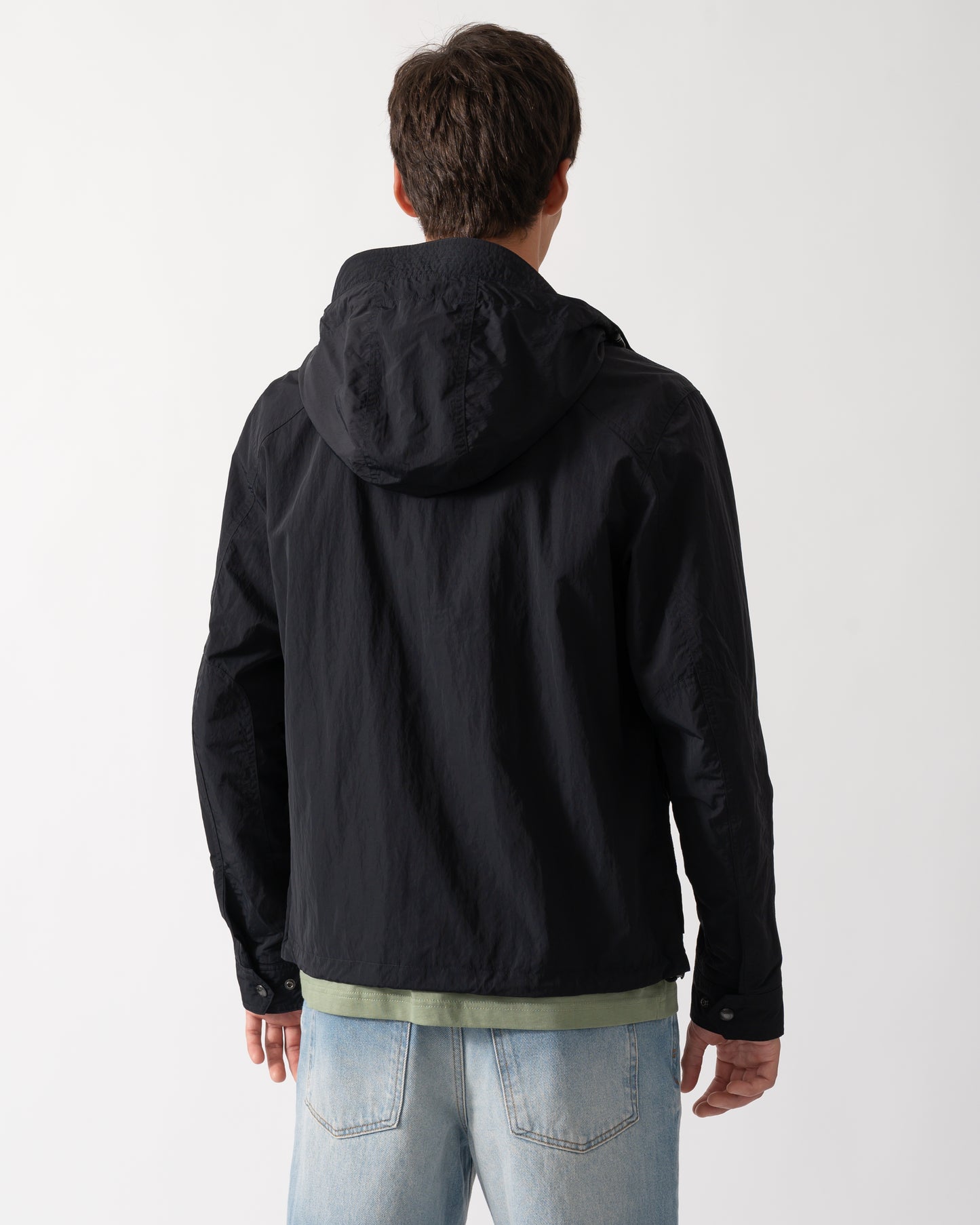 back of a model wearing a Belstaff Mens Marsh Jacket in Black