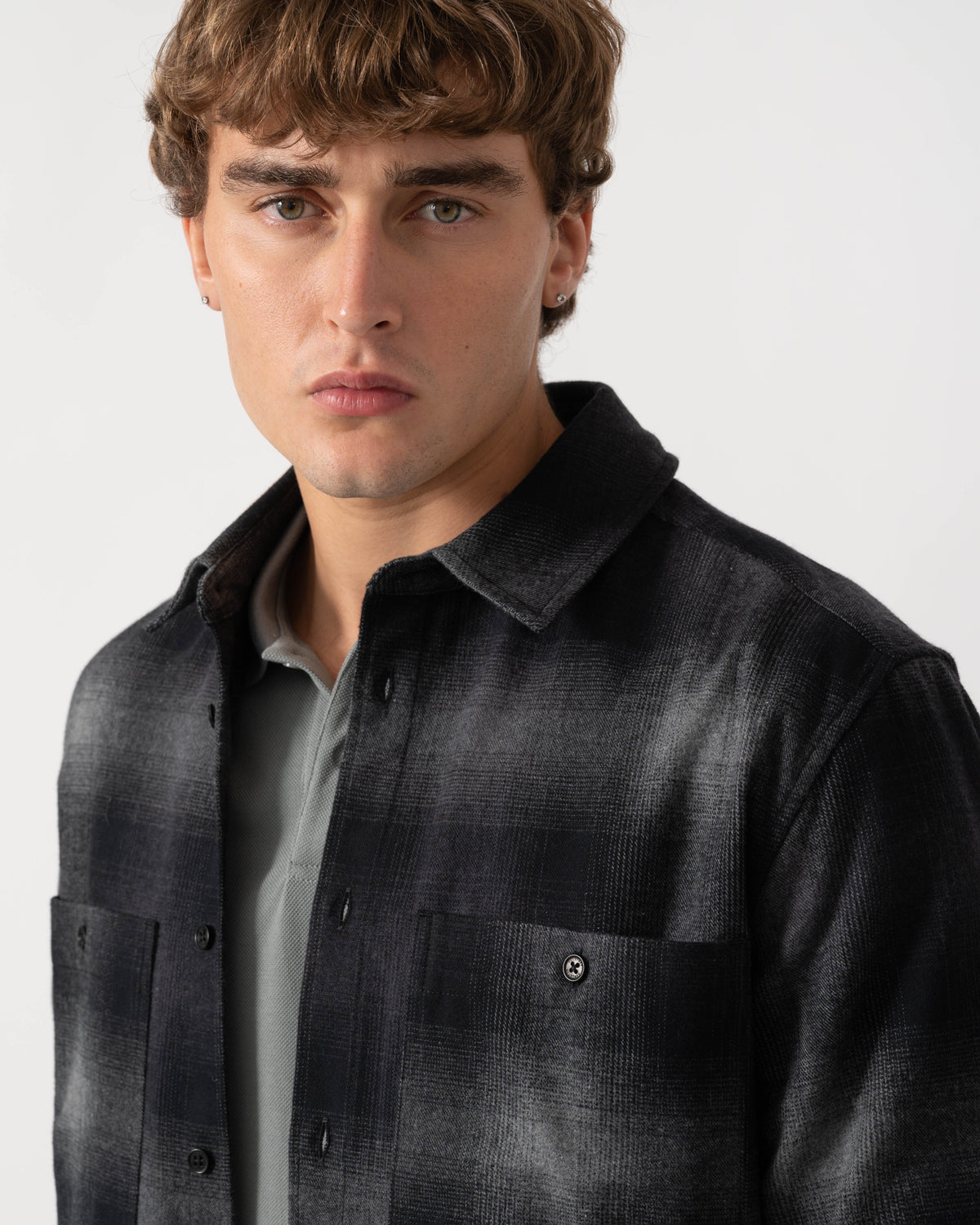Detail of Belstaff Mens Outpost Shirt Brushed Cotton Flannel - Black