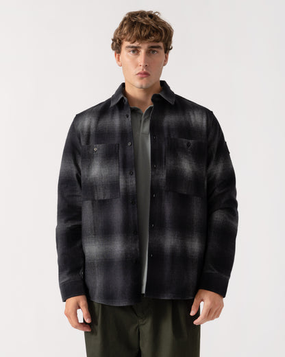 Man wearing Belstaff Mens Outpost Shirt Brushed Cotton Flannel - Black