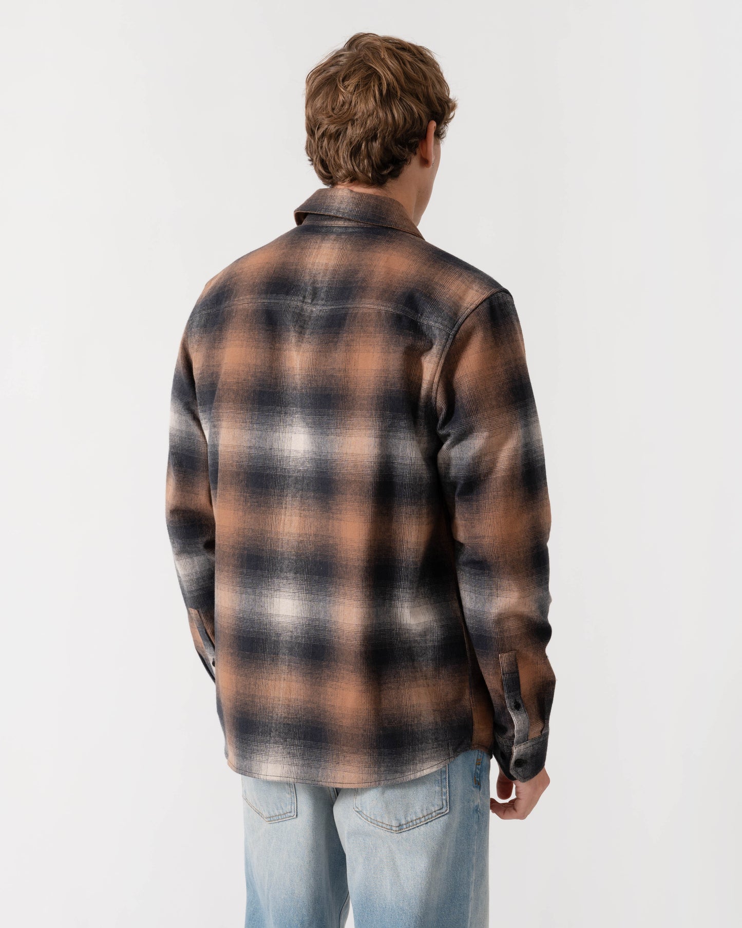 Back of Belstaff Mens Outpost Shirt Brushed Cotton Flannel - Maple Brown