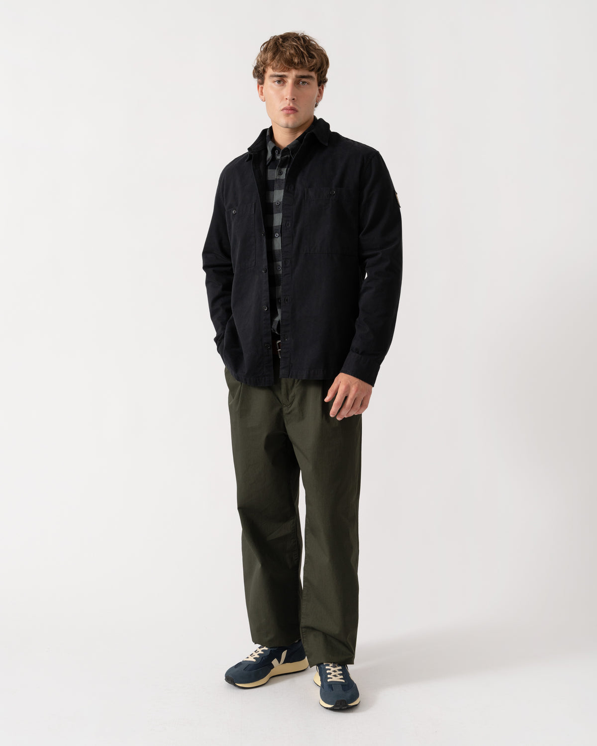 Outfit shot of Belstaff Mens Outpost Shirt Cotton Herringbone - Black