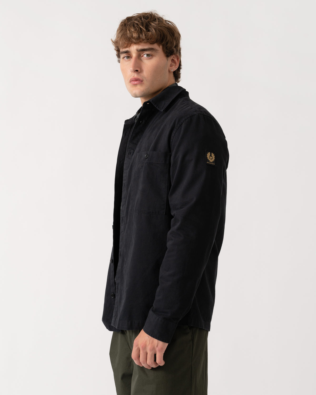 Side of Belstaff Mens Outpost Shirt Cotton Herringbone - Black