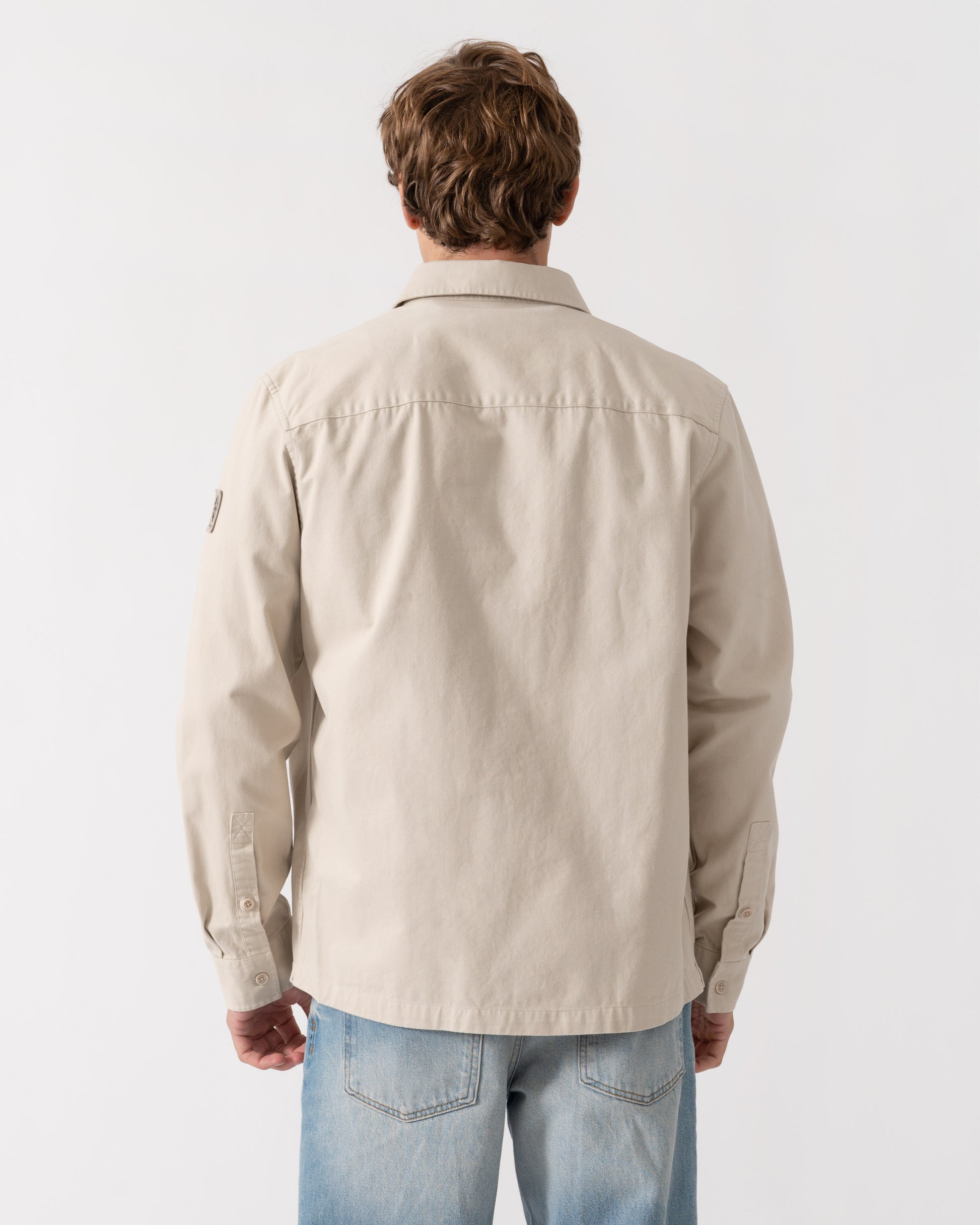 Back of Belstaff Mens Outpost Shirt Cotton Herringbone - Pale Stone