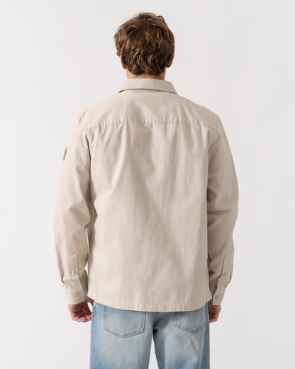 Back of Belstaff Mens Outpost Shirt Cotton Herringbone - Pale Stone