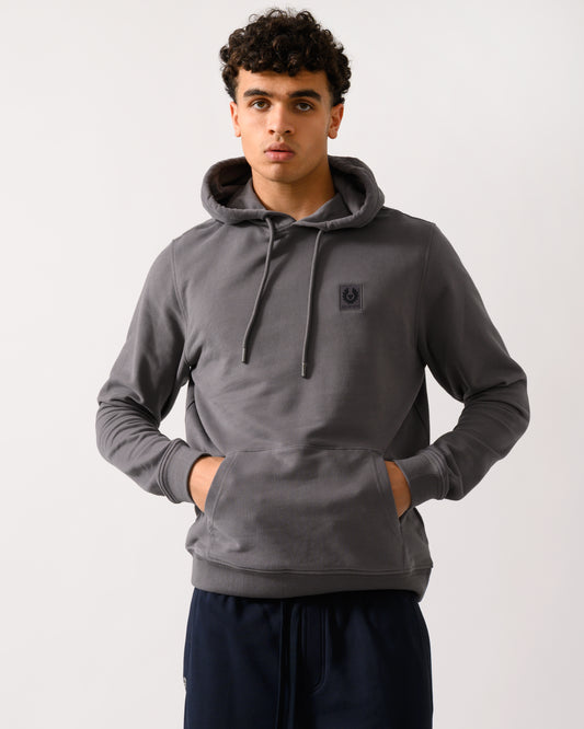 Belstaff Mens Pullover Logo Patch Hoodie - Tornado Grey