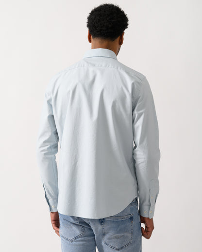 back view of a model wearing a Belstaff Mens Street Shirt in Sky Blue