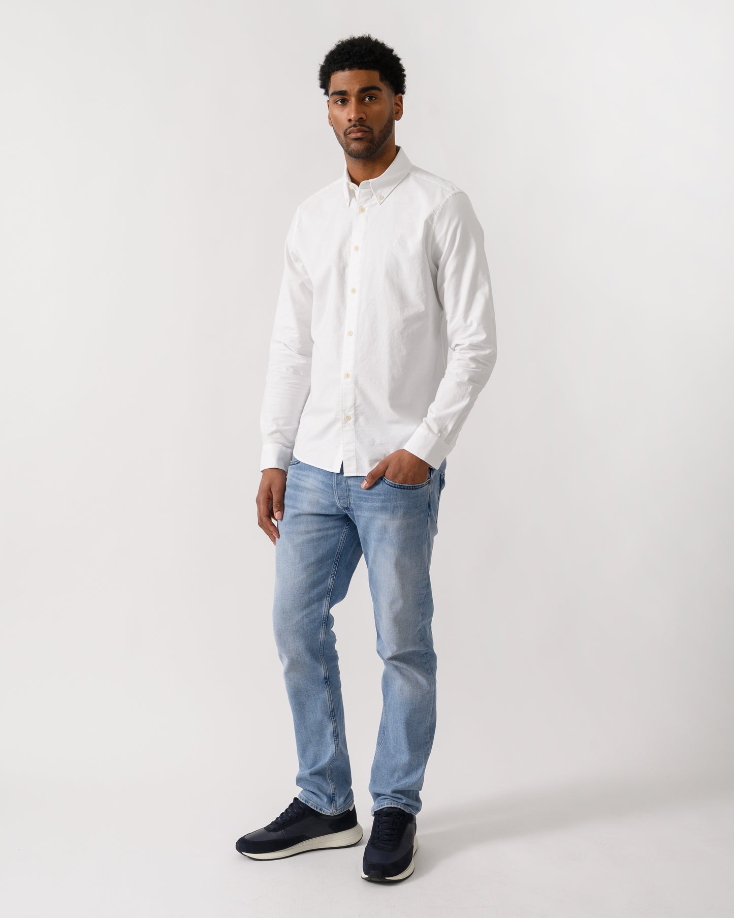 full length shot of a model wearing a Belstaff Mens Street Shirt in White