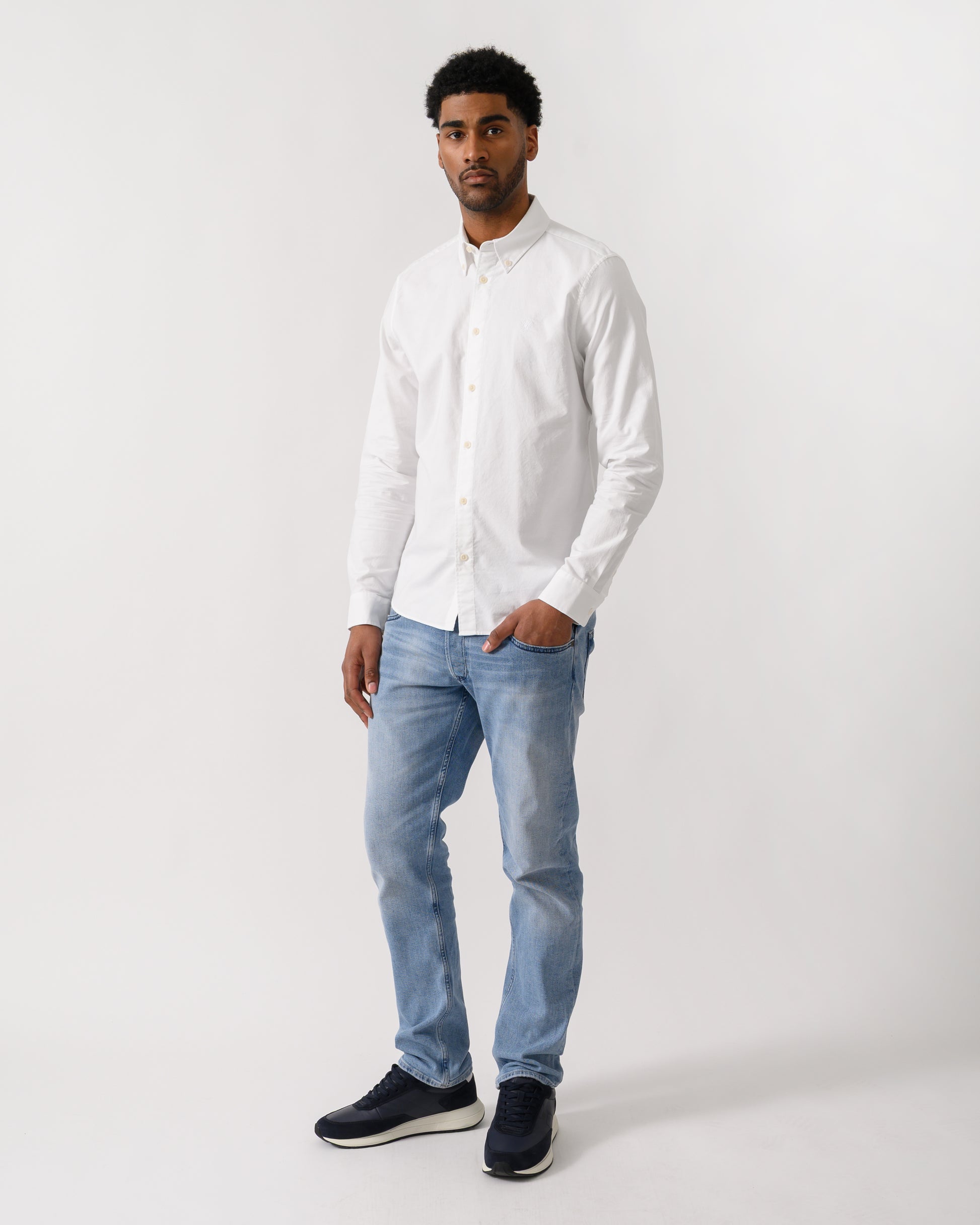 full length shot of a model wearing a Belstaff Mens Street Shirt in White