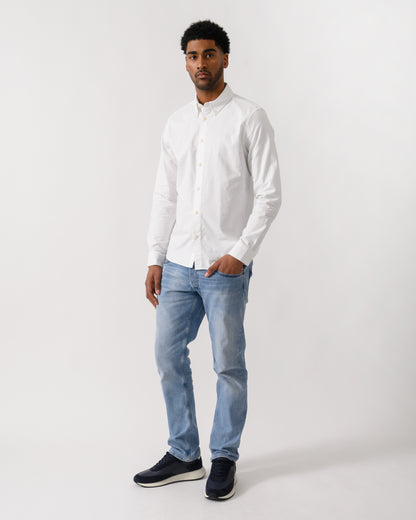 full length shot of a model wearing a Belstaff Mens Street Shirt in White