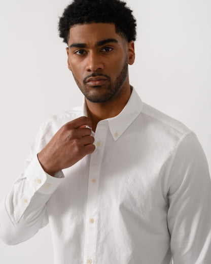 close up shot of a model wearing a Belstaff Mens Street Shirt in White