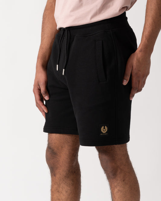 Model wearing Belstaff Mens Sweatshorts in Black