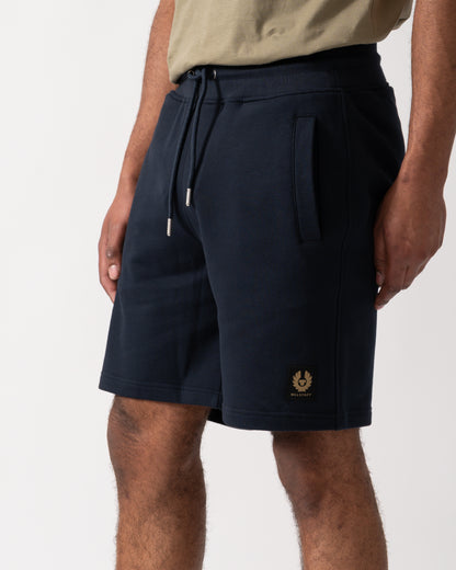 Close up shot of a Model wearing a Belstaff Mens Sweatshorts in Dark Ink