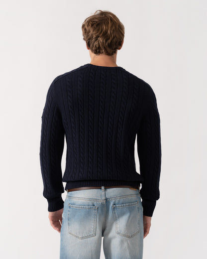 Back of Belstaff Mens Westport Crew Neck Cable Knit Jumper - Dark Ink