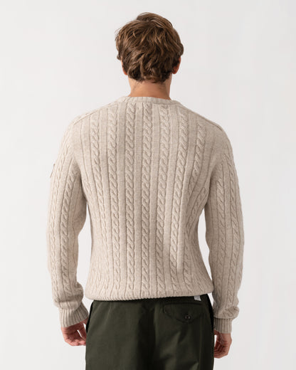 Back of Belstaff Mens Westport Crew Neck Cable Knit Jumper - Pale Stone