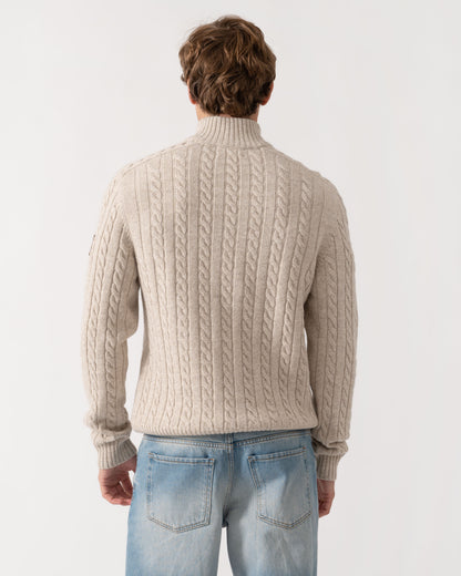 Back of Belstaff Mens Westport Quarter Zip Cable Knit Jumper - Pale Stone