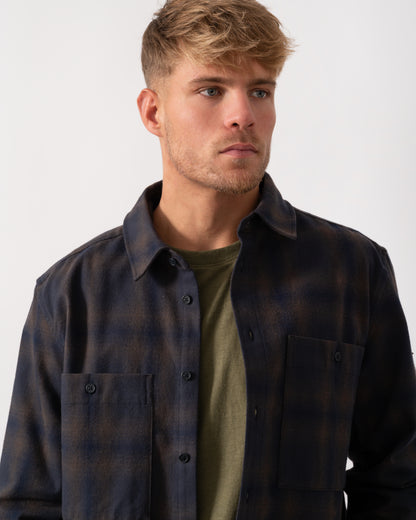 Belstaff Outpost Mens Flannel Shirt - Major Brown/Dark Ink/Charcoal - CHO - Designer Mens Long Sleeve Shirts