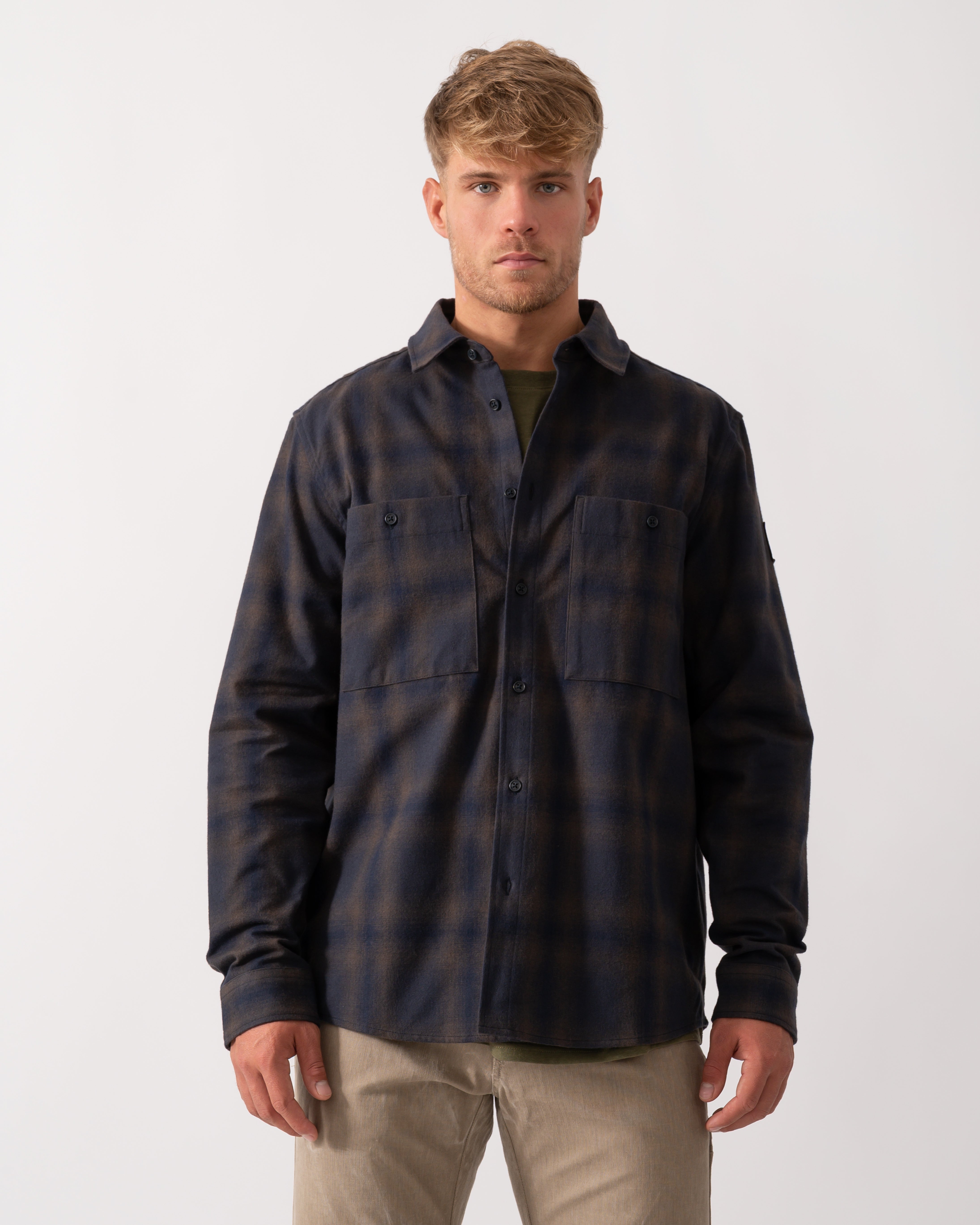 Belstaff Outpost Mens Flannel Shirt - Major Brown/Dark Ink