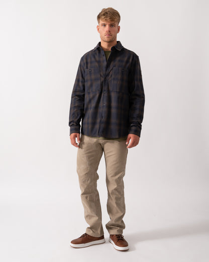 Belstaff Outpost Mens Flannel Shirt - Major Brown/Dark Ink/Charcoal - CHO - Designer Mens Long Sleeve Shirts