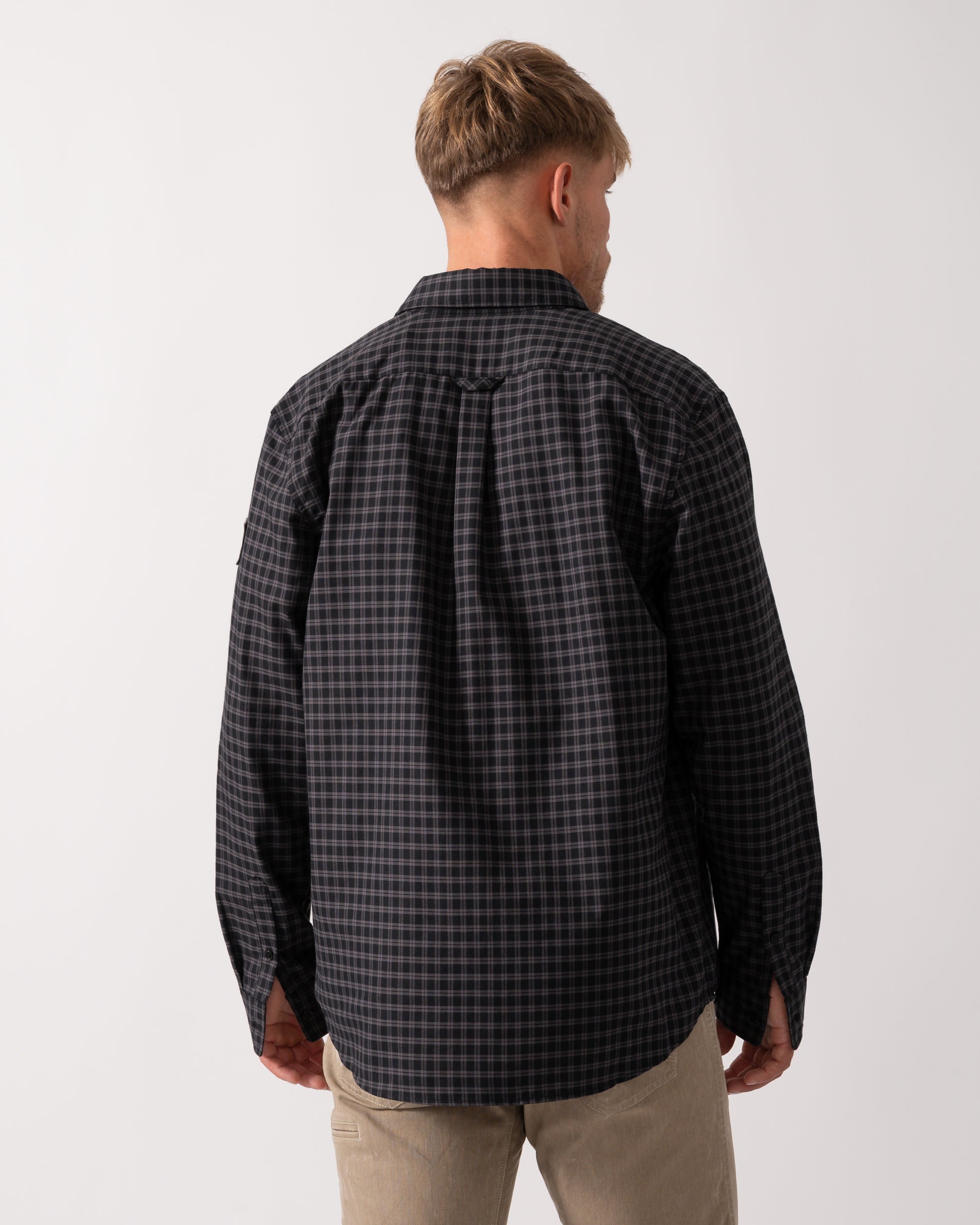 Belstaff Scale Mens Long Sleeve Check Shirt - Black / Tornado Grey - CHO - Designer Mens Long Sleeve Shirts