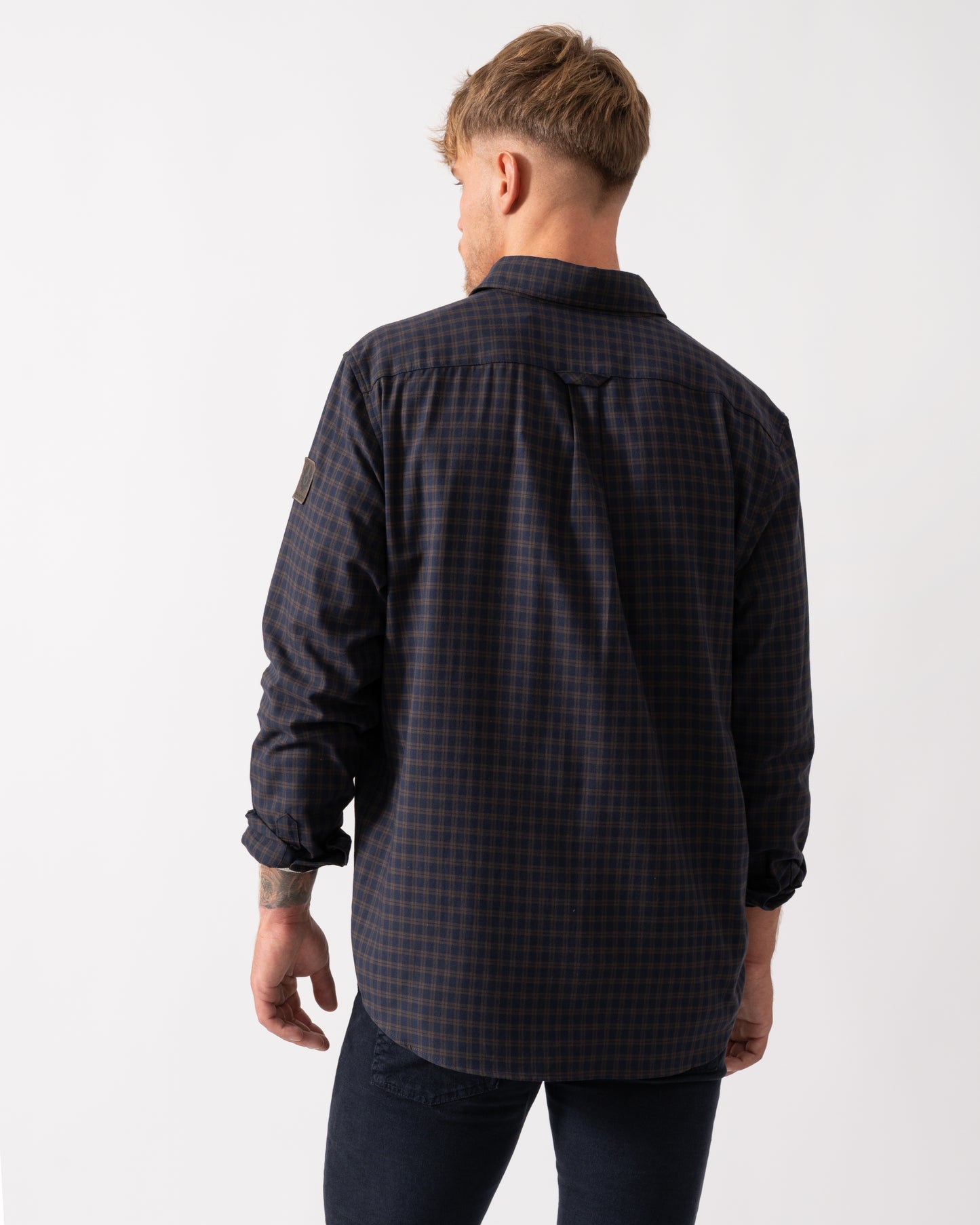 Belstaff Scale Mens Long Sleeve Check Shirt - Dark Ink / Major Brown - CHO - Designer Mens Long Sleeve Shirts