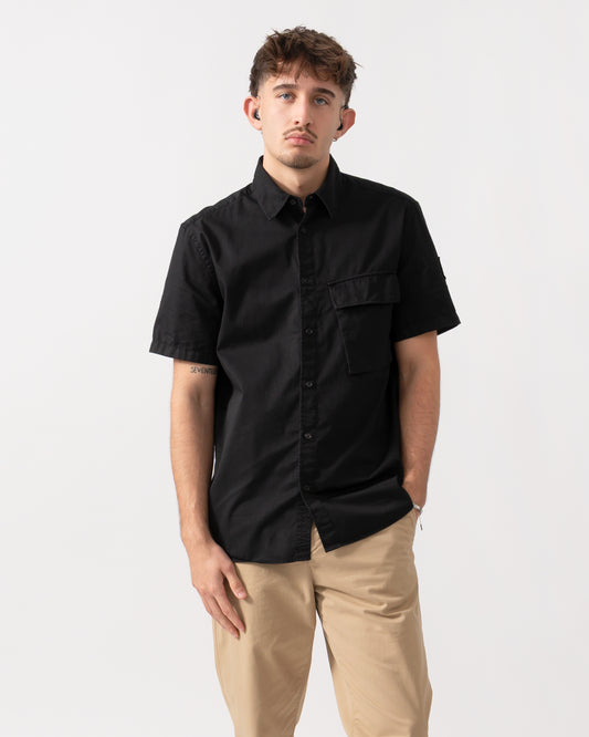 Model wearing a Belstaff Scale Mens Short Sleeve Shirt in Black