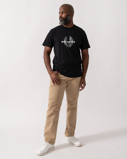 full length shot of a model wearing a Belstaff Surface Mens T-Shirt in Black