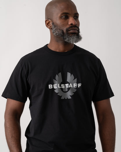 close up shot of a model wearing a Belstaff Surface Mens T-Shirt in Black