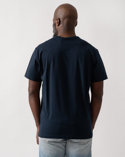 back shot of a Model wearing a Belstaff Surface Mens T-Shirt in Dark Ink