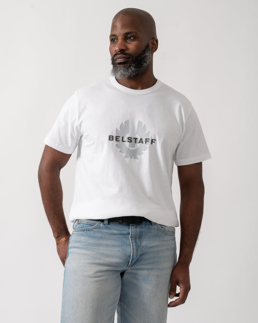 Model wearing a Belstaff Surface Mens T-Shirt in White