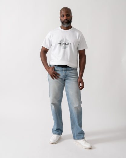 Full length shot of a Model wearing a Belstaff Surface Mens T-Shirt in White
