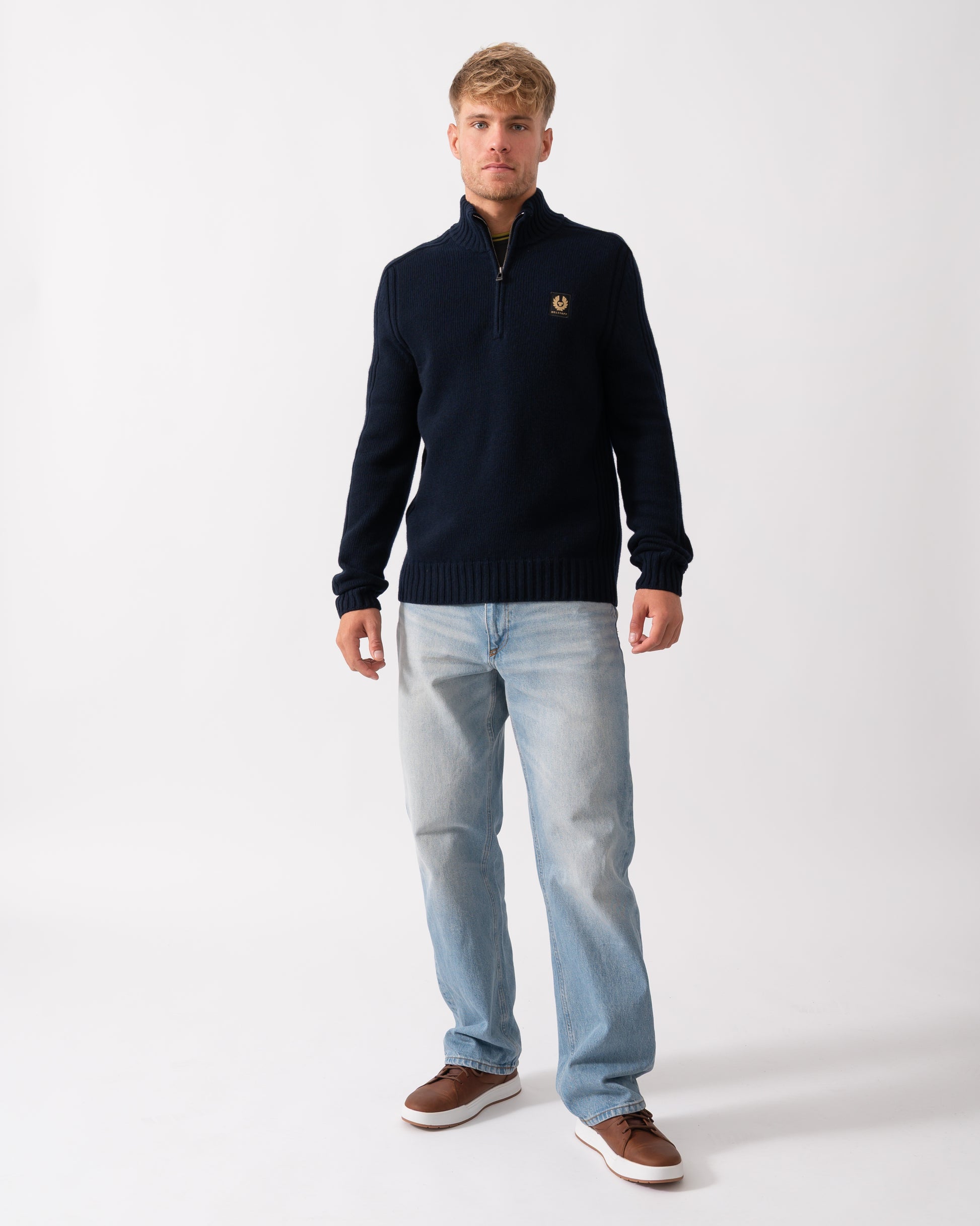 Belstaff Watch Mens Quarter Zip Jumper - Dark Ink - CHO - Designer Mens Quarter Zip Jumpers