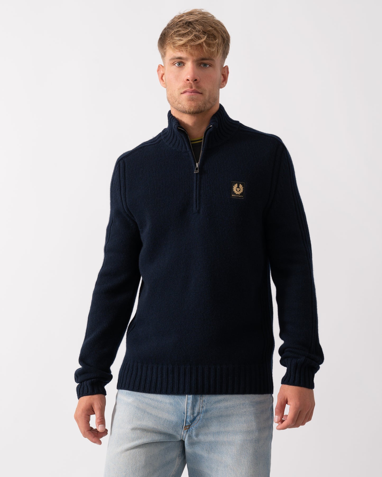 Belstaff Watch Mens Quarter Zip Jumper in Dark Ink