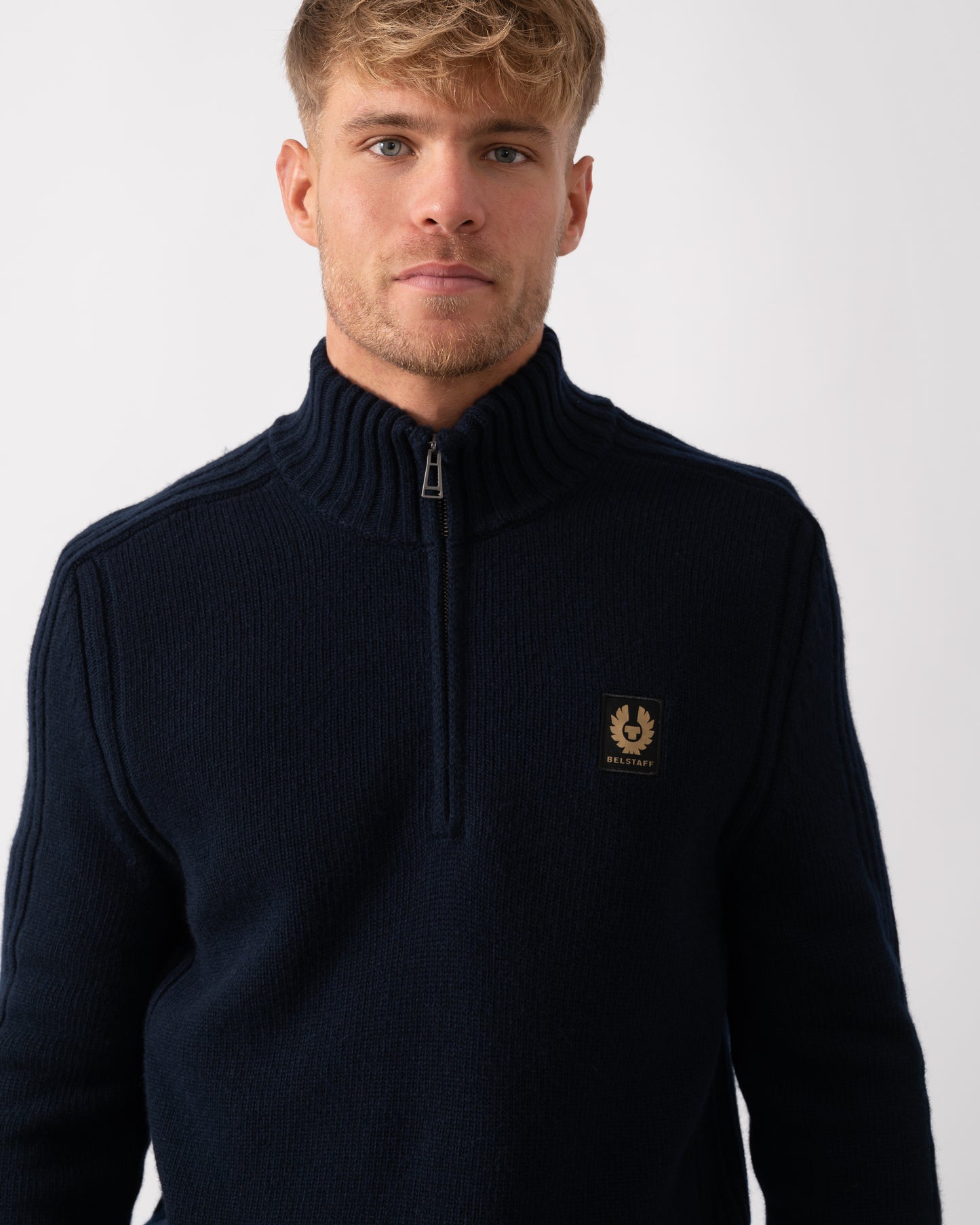 Belstaff Watch Mens Quarter Zip Jumper - Dark Ink - CHO - Designer Mens Quarter Zip Jumpers