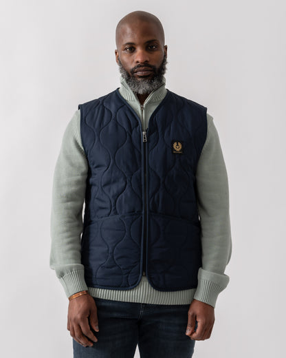 Model wearing Belstaff Base Mens Gilet in Dark Ink - Main