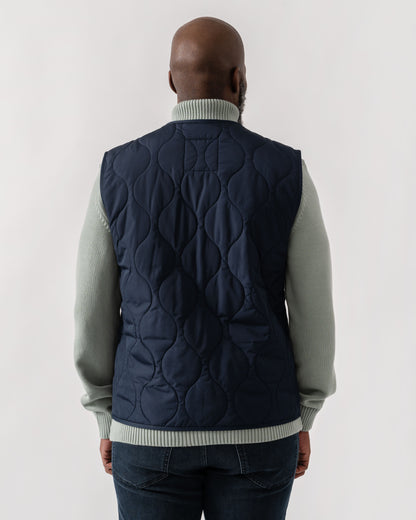 Model wearing Belstaff Base Mens Gilet in Dark Ink - Back