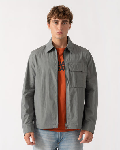 Model wearing Belstaff Cargo Mens Overshirt - Atlantic Grey