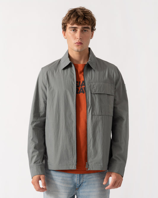 Model wearing Belstaff Cargo Mens Overshirt - Atlantic Grey