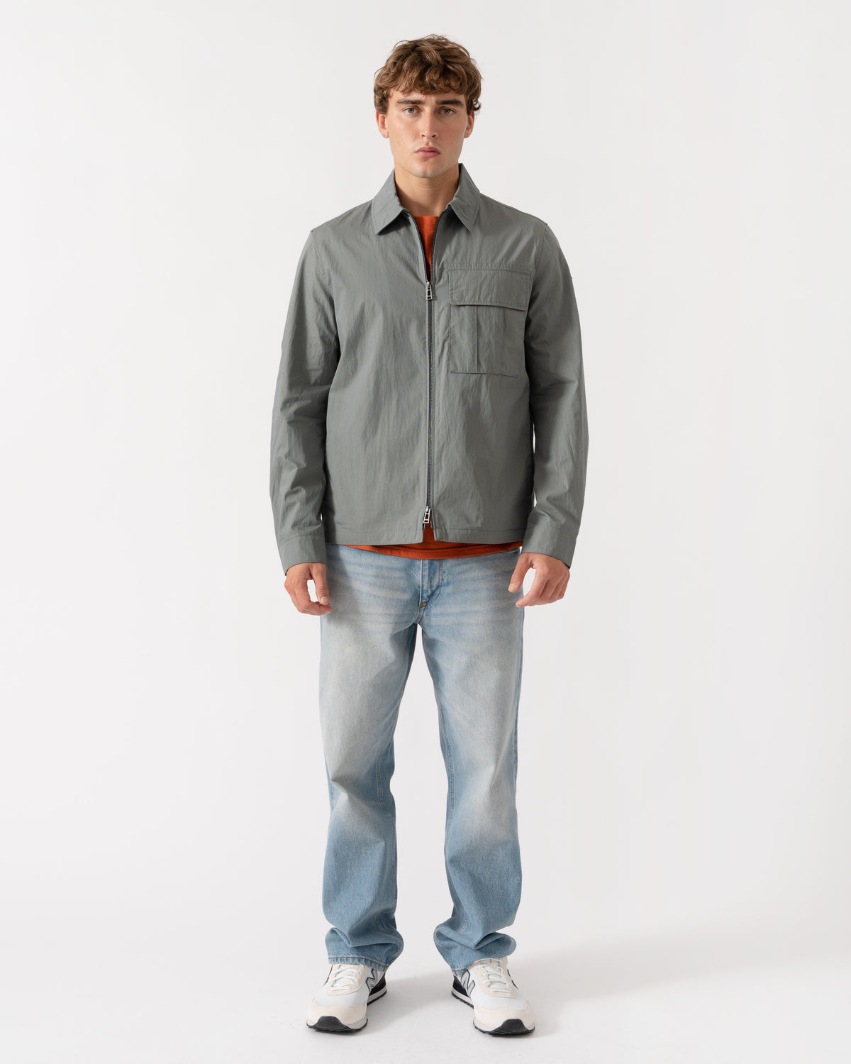 Outfit shot of Belstaff Cargo Mens Overshirt - Atlantic Grey