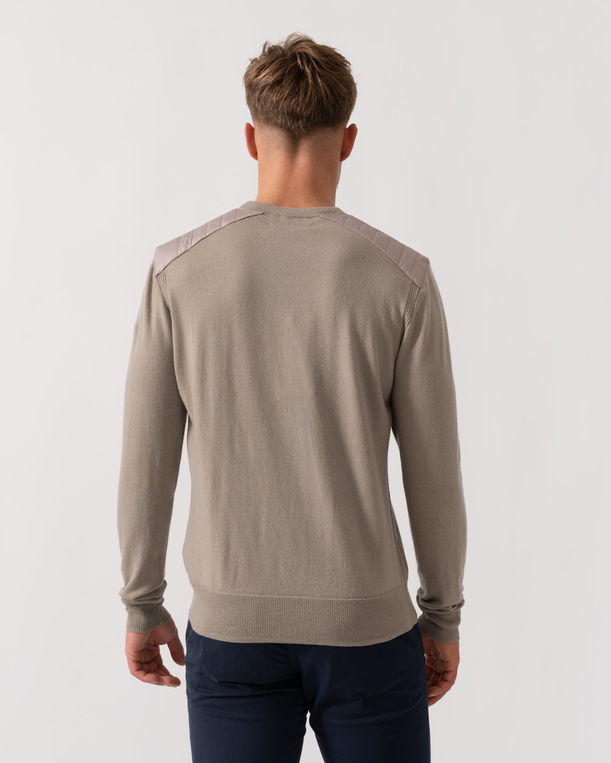 Belstaff Kerrigan Merino Wool Crew Neck Jumper - Dark Sand - Back