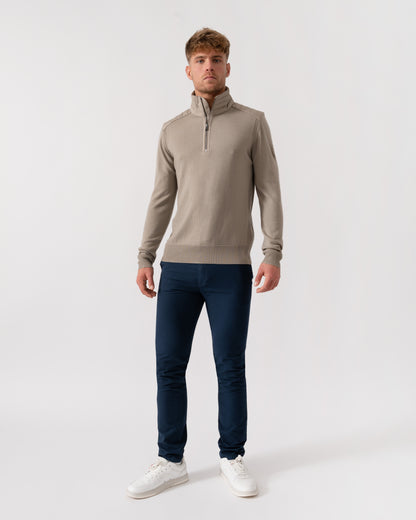 Belstaff Kilmington Mens Merino Wool Quarter Zip Jumper - Dark Sand | CHO | Designer Mens Jumpers