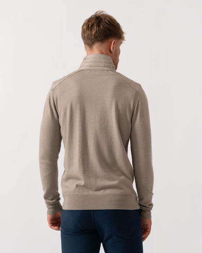 Belstaff Kilmington Mens Merino Wool Quarter Zip Jumper - Dark Sand | CHO | Designer Mens Jumpers