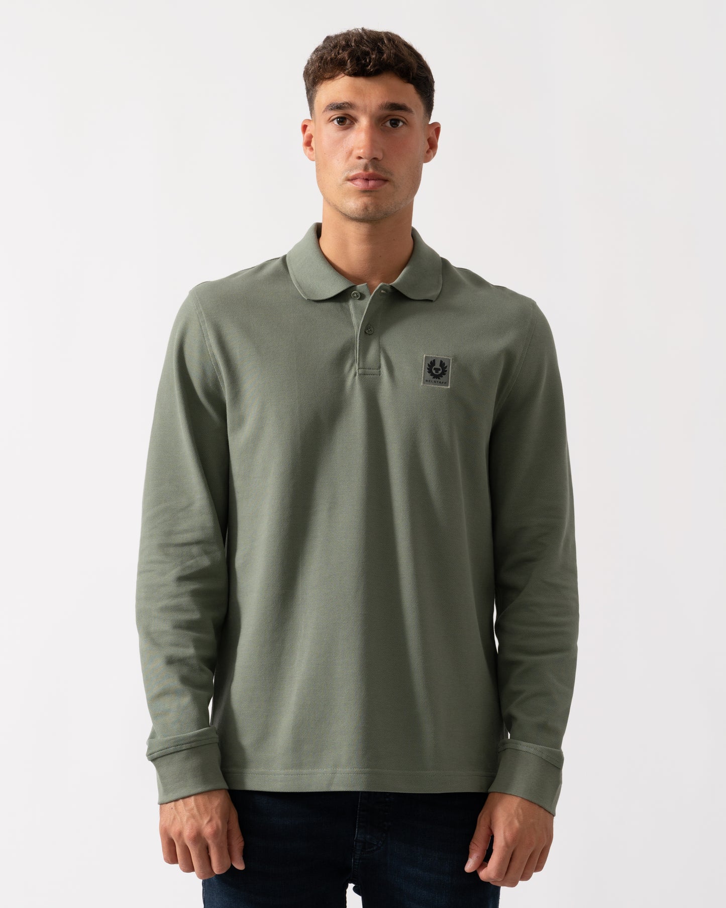 Belstaff Long Sleeved Mens Essentials Polo - Sage Green