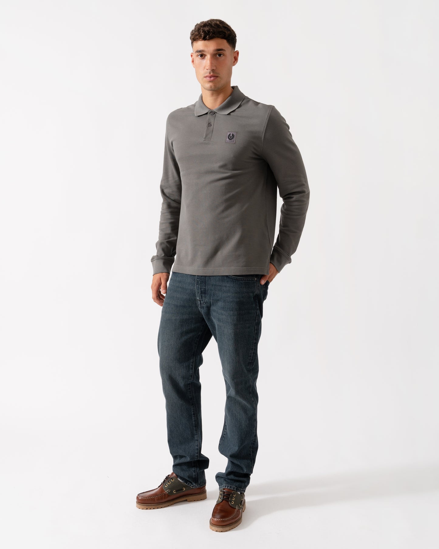 Belstaff Long Sleeved Mens Essentials Polo - Tornado Grey
